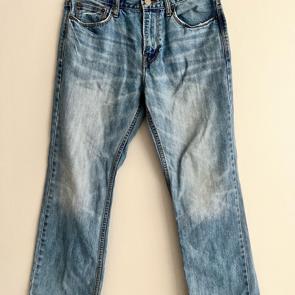 Blue Straight-Leg Jeans with Vintage Fading